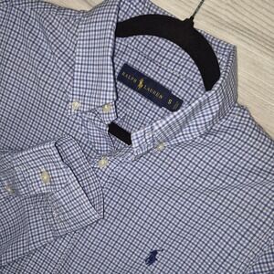 Polo Ralph Lauren Blue Gingham Button Down Shirt Men's Small Long Sleeve